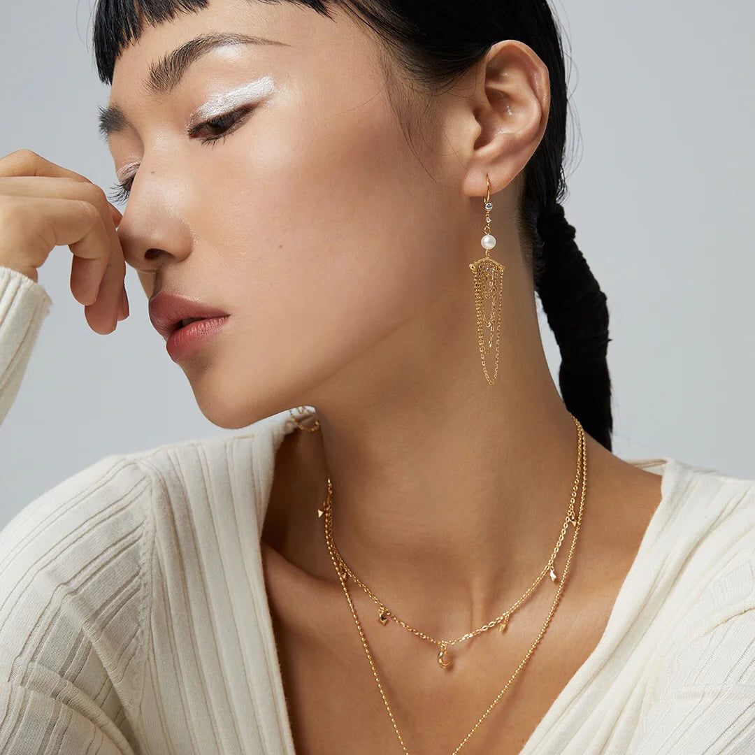 Chain Tassel Pearl Earrings