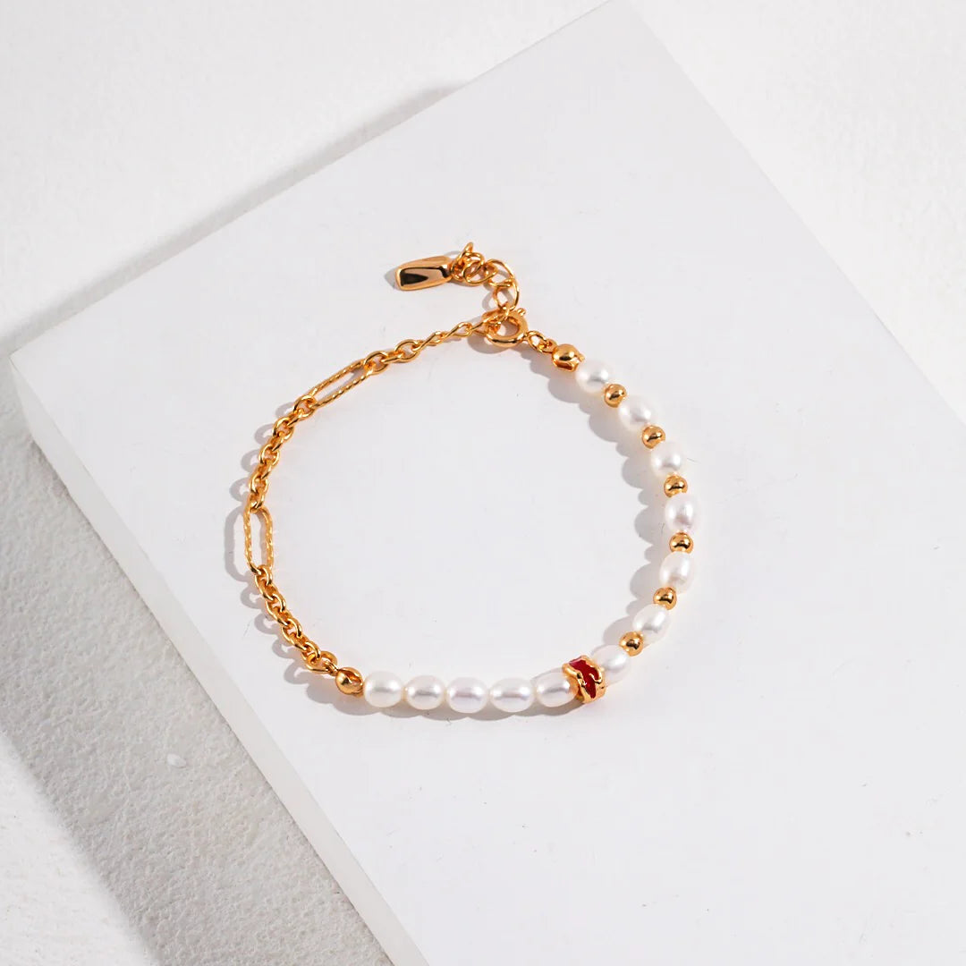 Red Circle Glaze Pearl Bracelet
