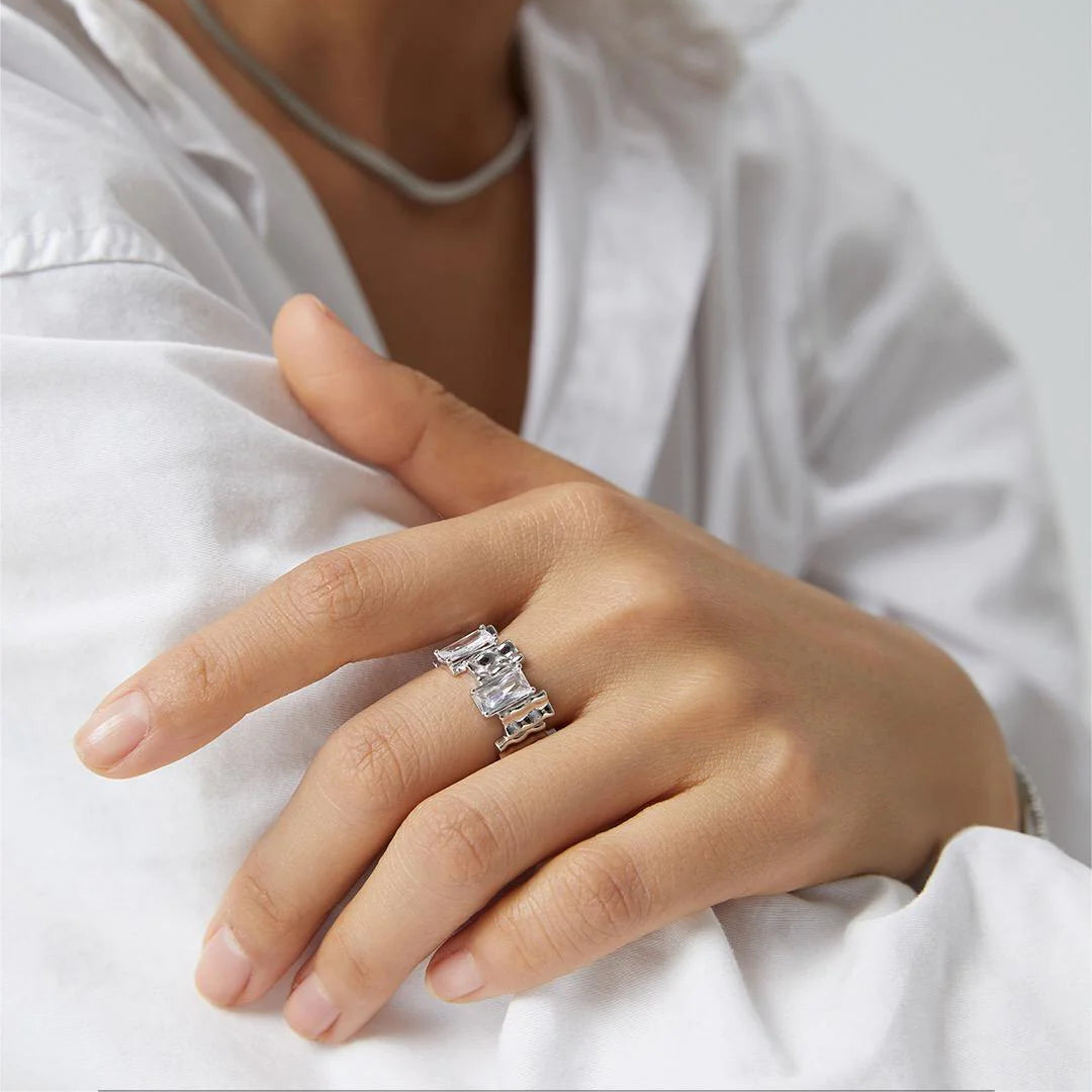 Irregular Rectangular Zircon Open Ring