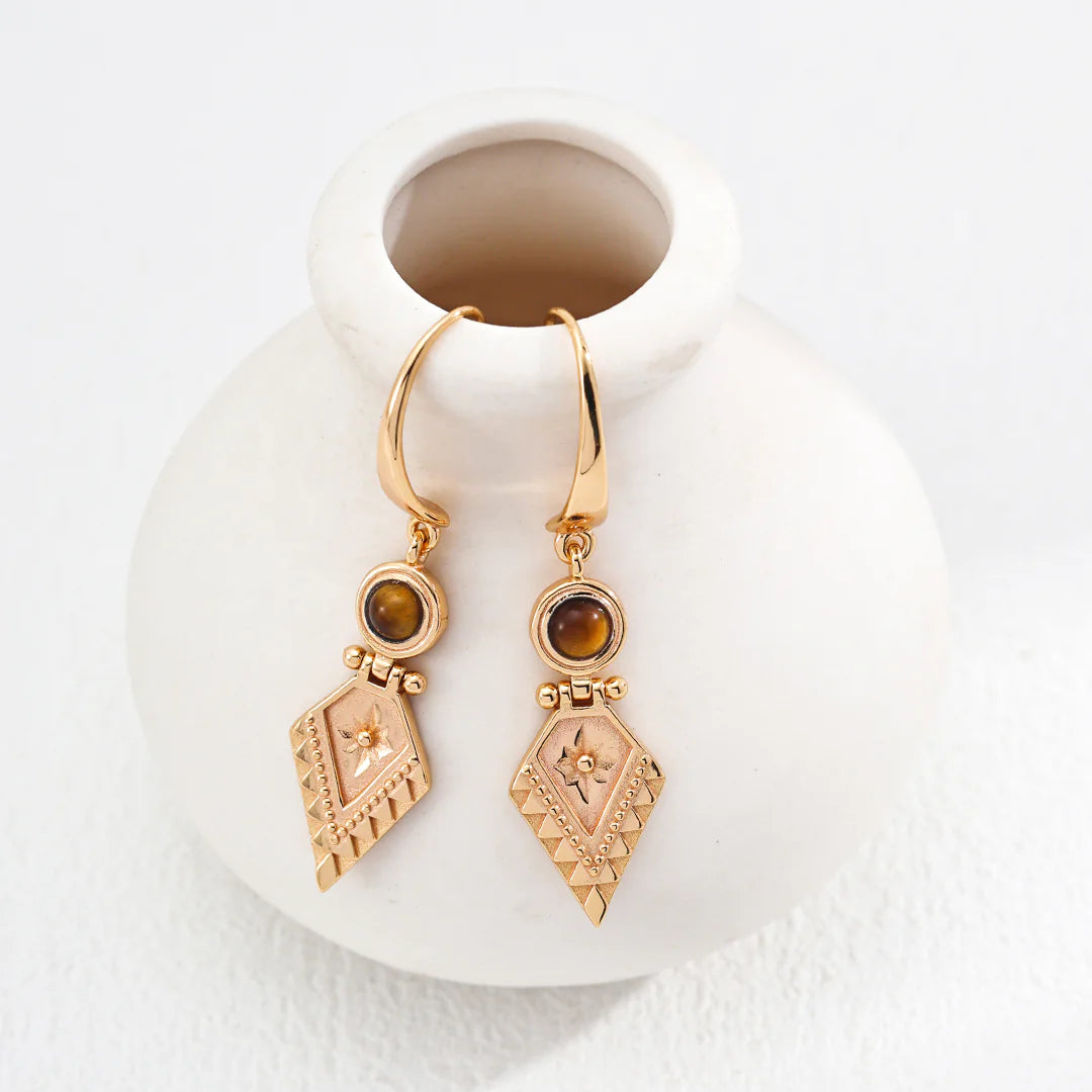 Geometric Vintage Tiger's Eye Earrings