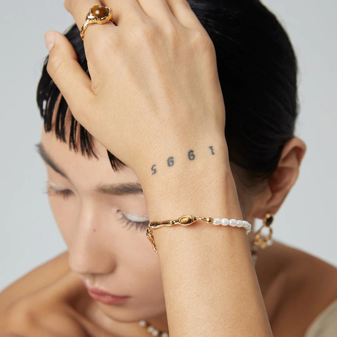 Tiger Eye Stone Pearl Bracelet
