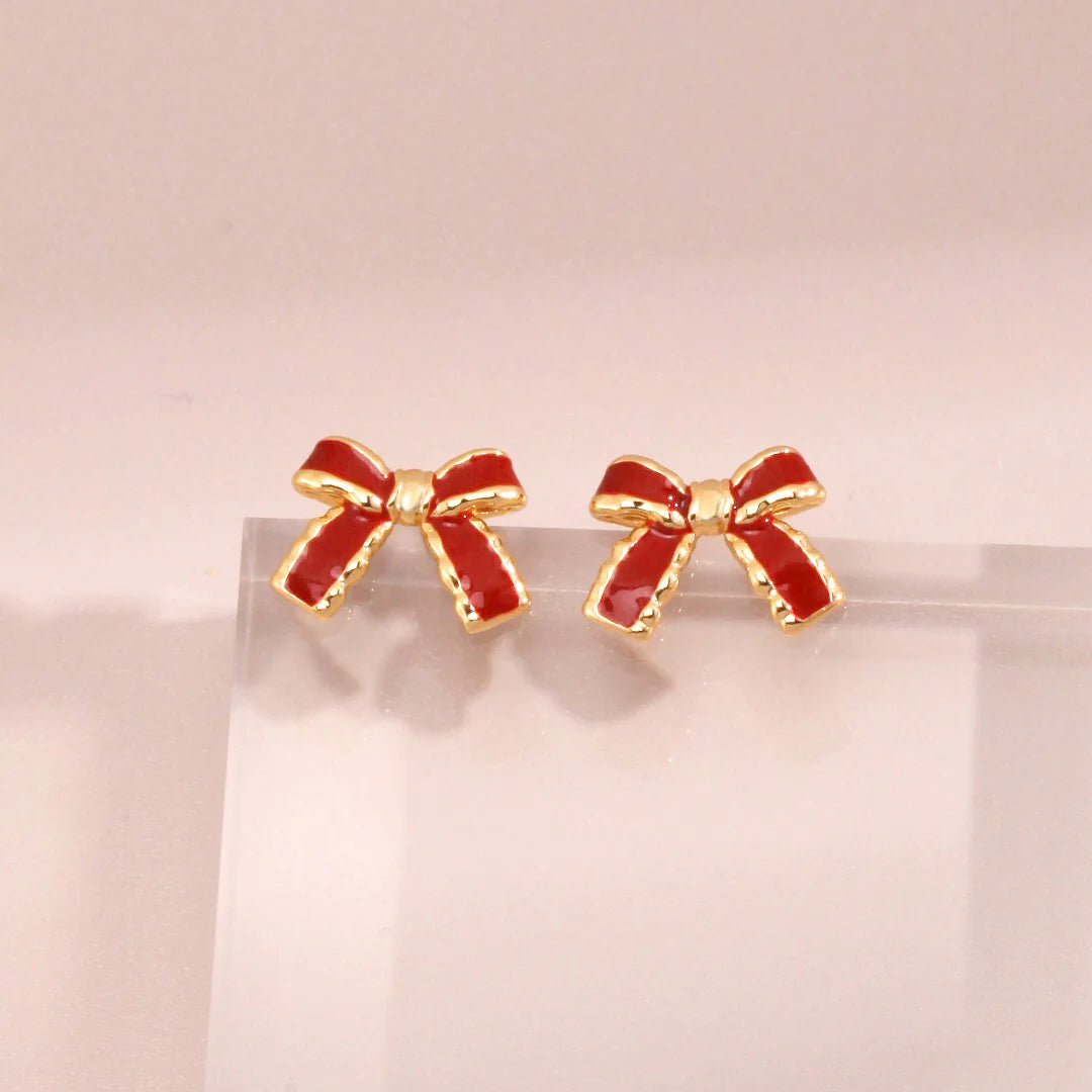 Minimalist Red Glaze Ribbon Stud