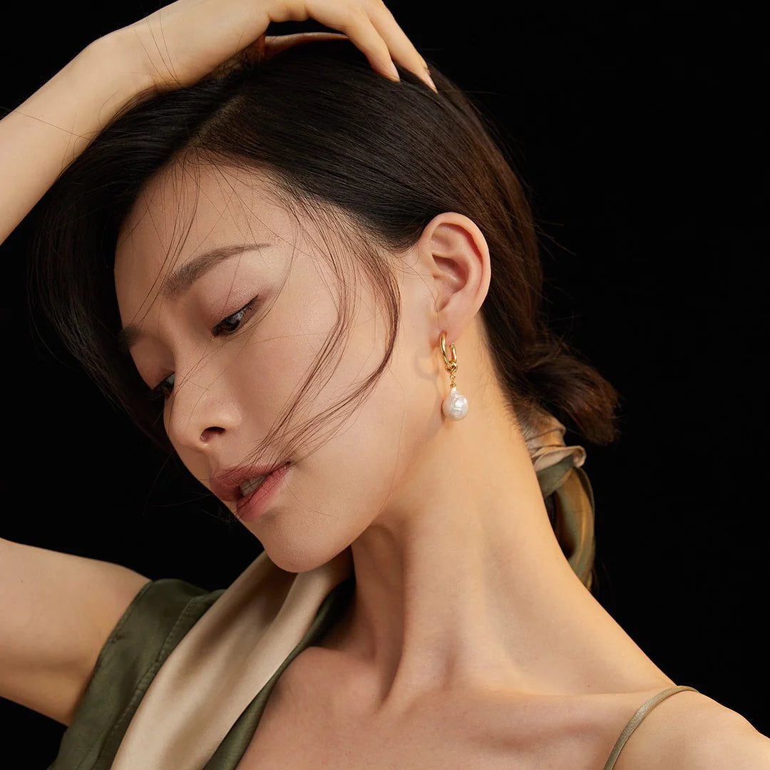 Large Pearl Drop Hoop Earrings