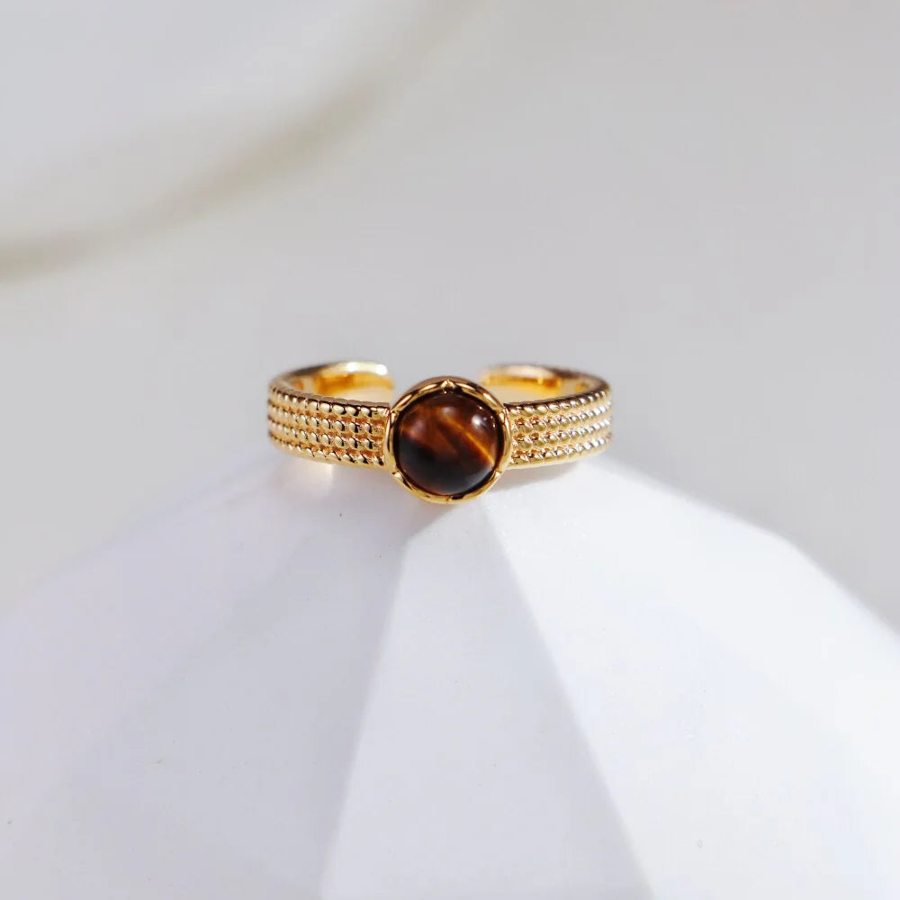 Natural Black Onyx / Tiger Eye Stone Open Ring