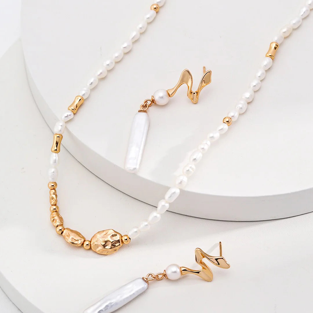 Minimalist Biwa Pearl Drop Earrings