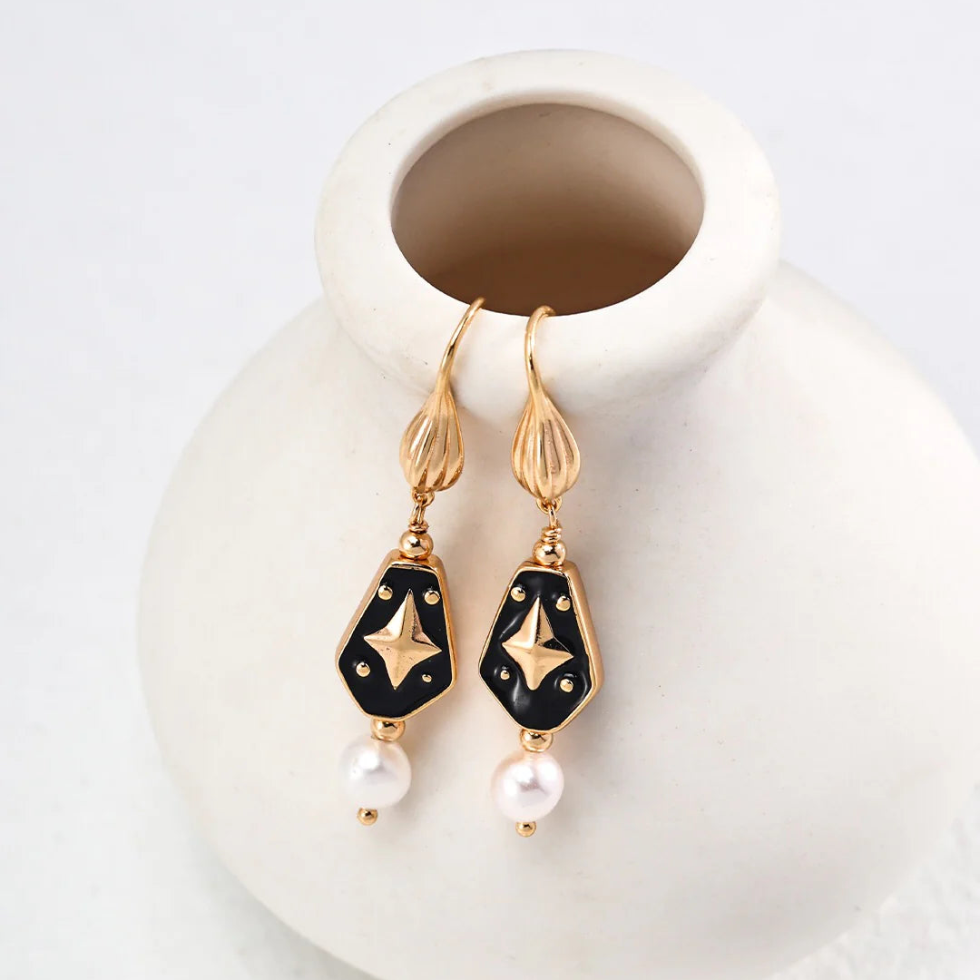 Enamel Drop Pearl Earrings
