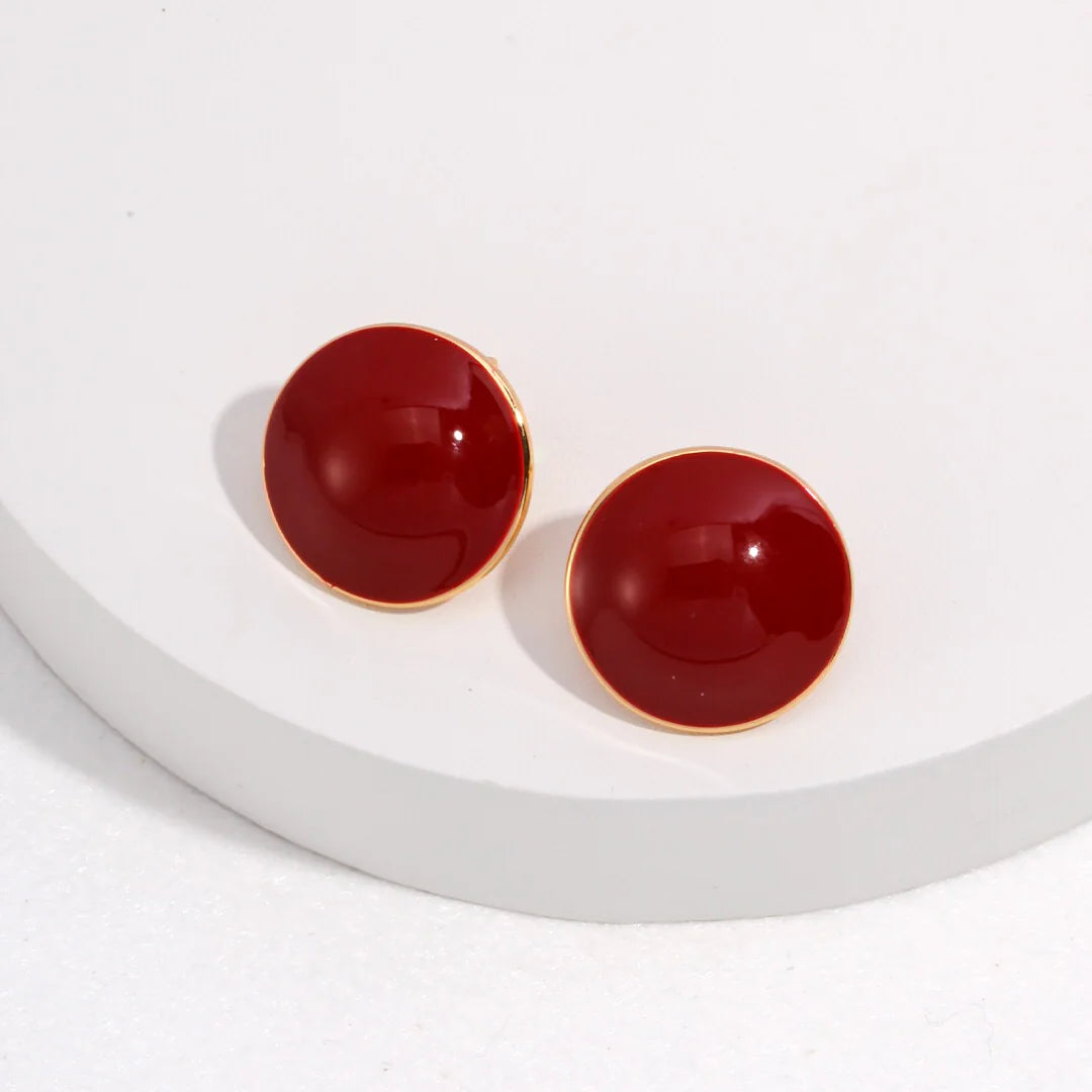 Red round Diop Glaze Stud Earrings