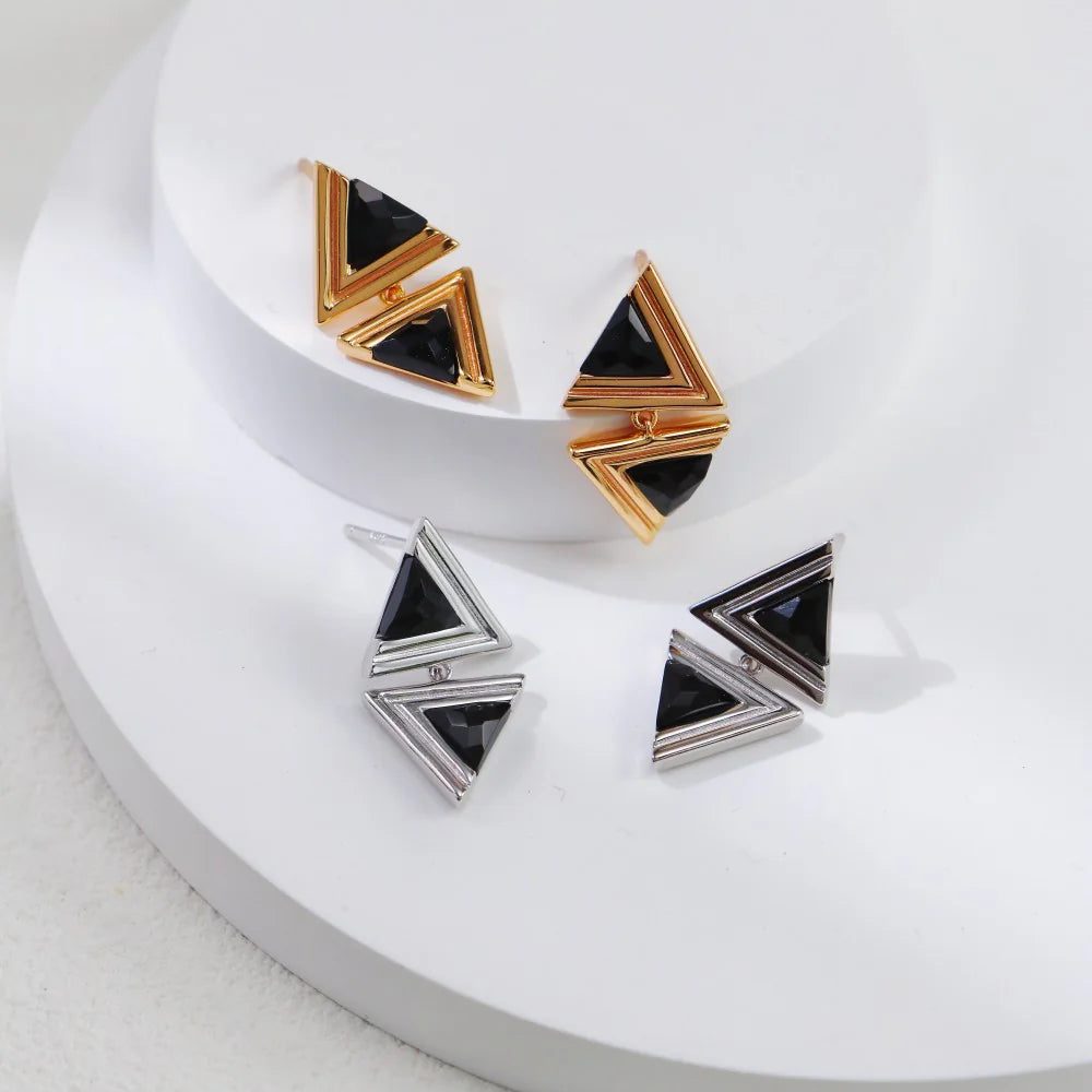 Triangle Black Onyx Fashion Earrings