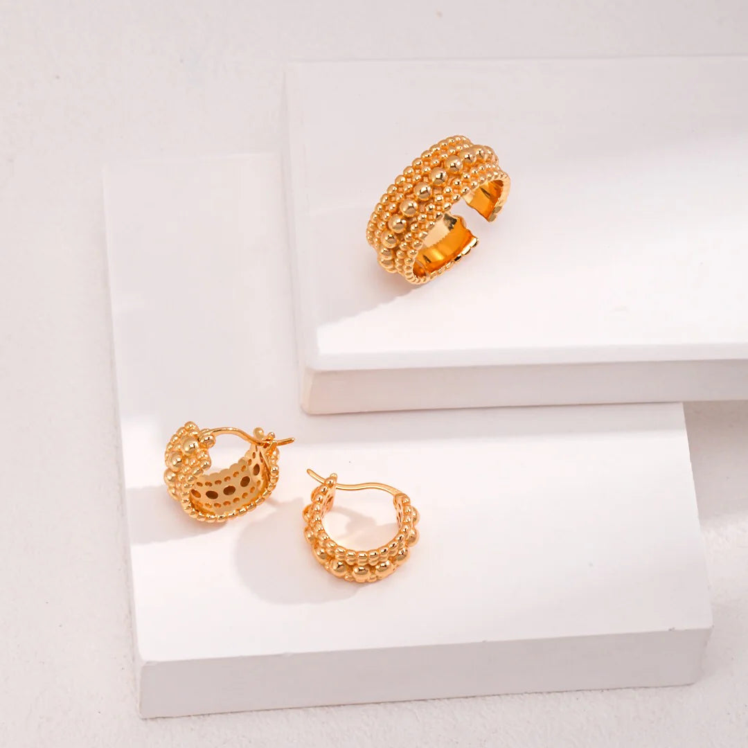 Gold Bead Huggie Hoops Earring