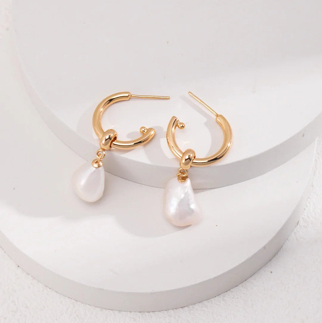 Large Pearl Drop Hoop Earrings