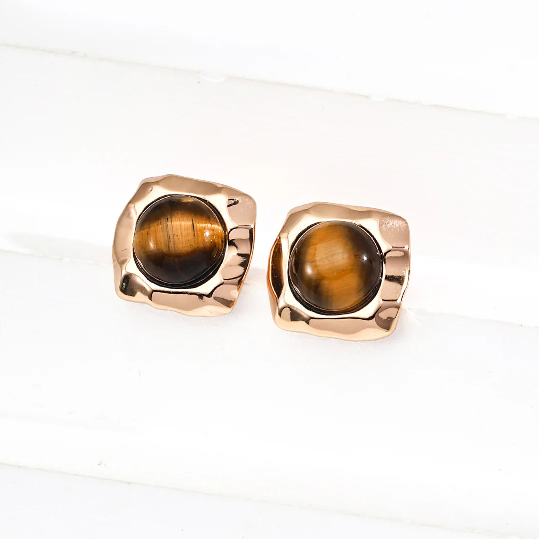 Minimalist Natural Tiger Eye Earrings