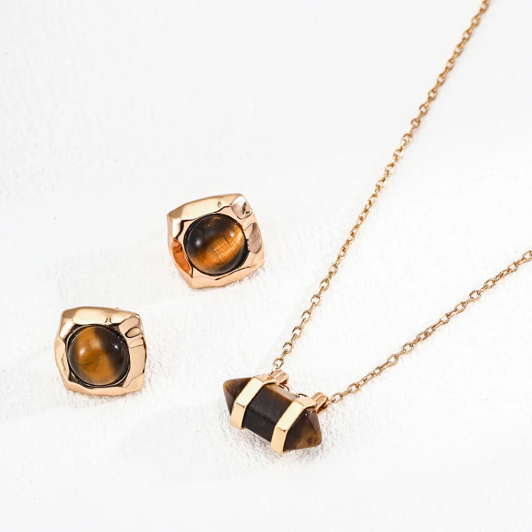 Minimalist Natural Tiger Eye Earrings