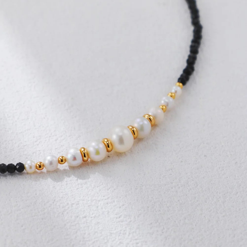 Gold Bead Black Spinel Pearl Necklace