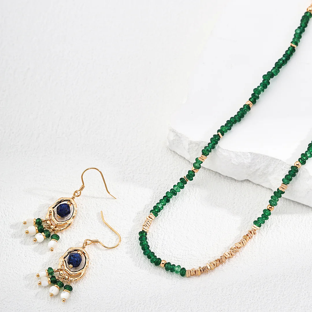 Synthetic Emerald Lapis Lazuli Shell Earrings