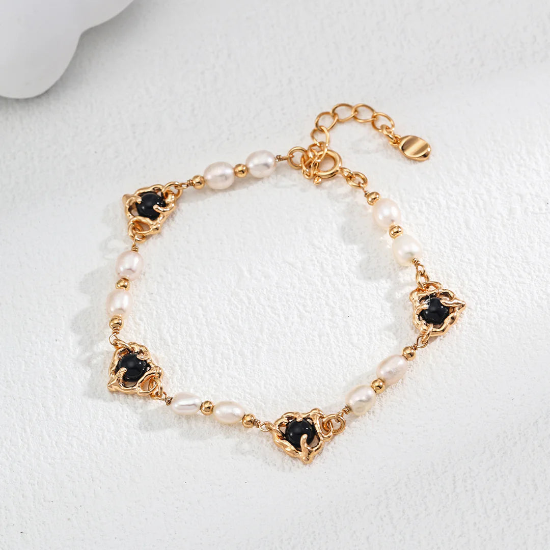 Vintage Natural Pearl Black Agate Bracelet