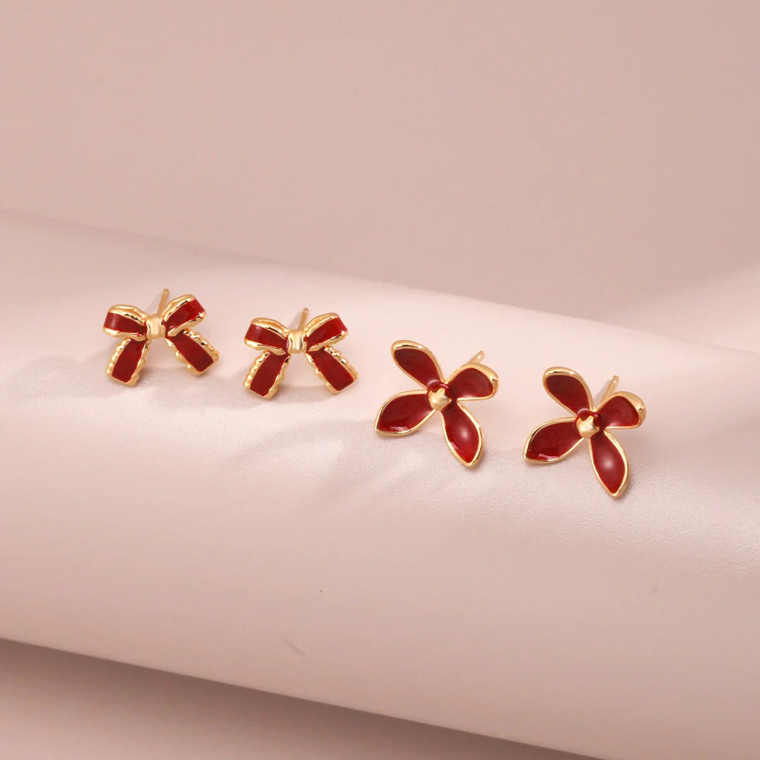 Minimalist Red Glaze Ribbon Stud