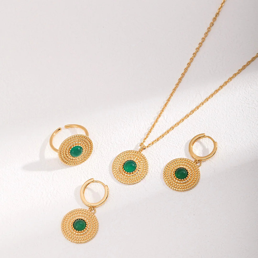 Round Green Pith Earrings