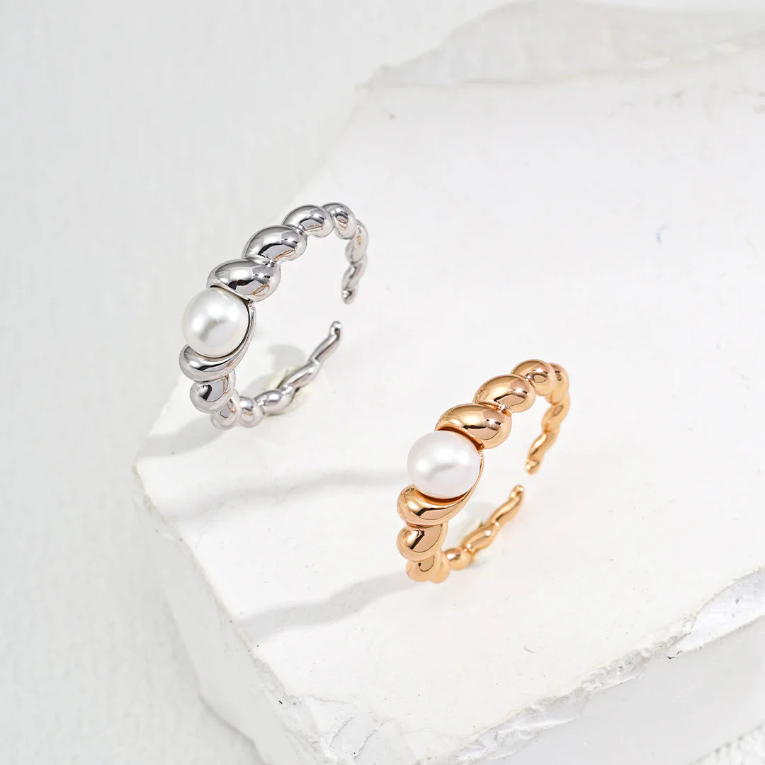 Braided Design Natural Pearl Ring