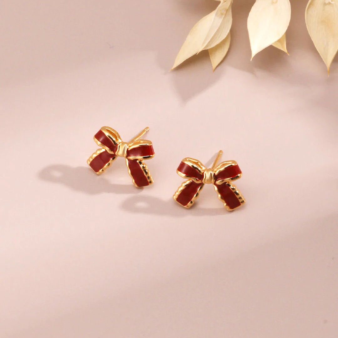 Minimalist Red Glaze Ribbon Stud