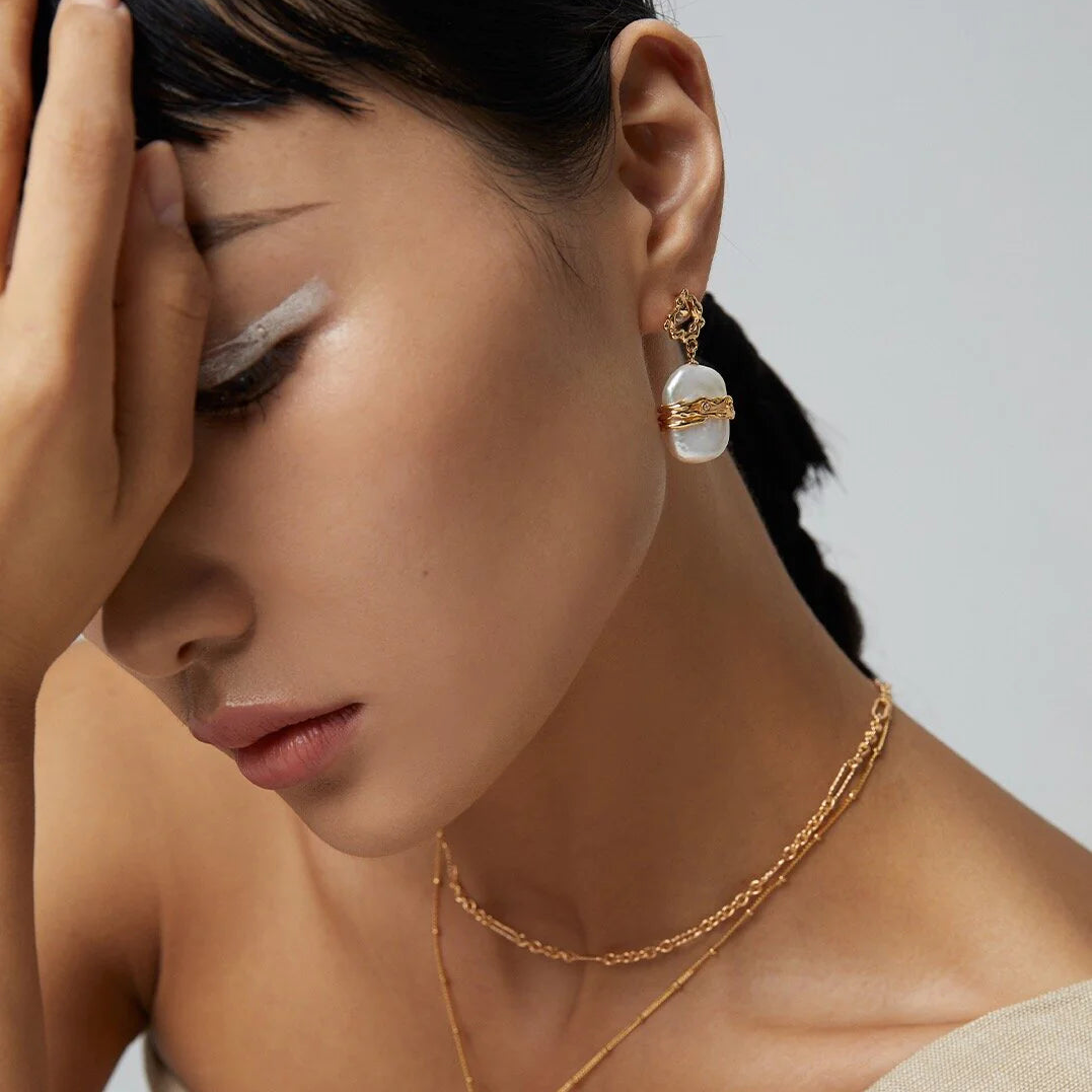 Rectangle Freshwater Pearl Earrings