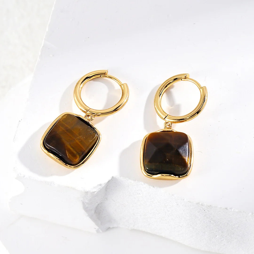 Natural Tiger Eye Stone Dangle Earrings