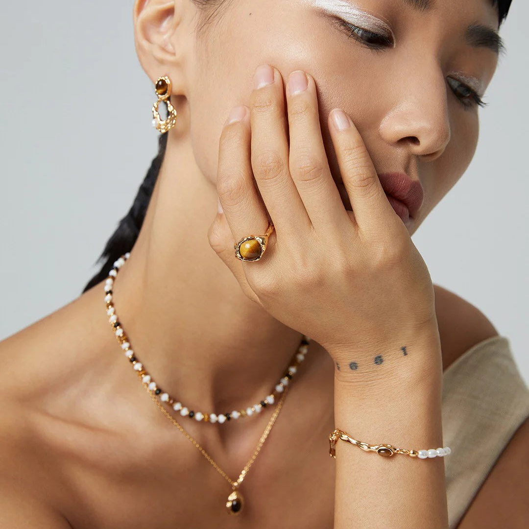Tiger Eye Stone Pearl Bracelet
