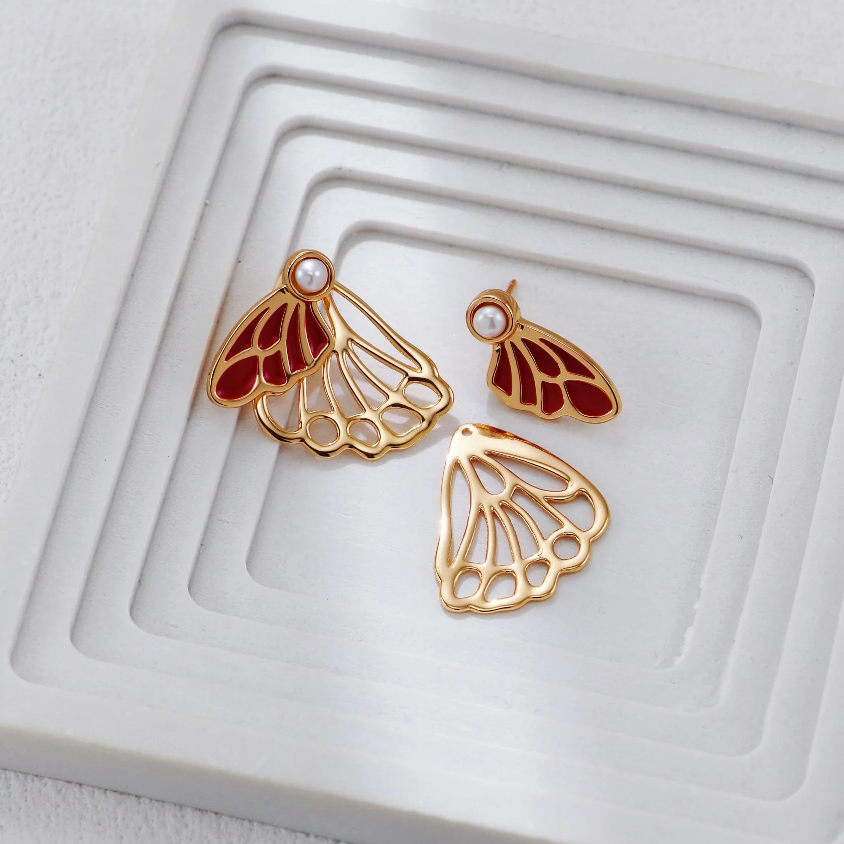 Red Drip Glaze Butterfly Earrings