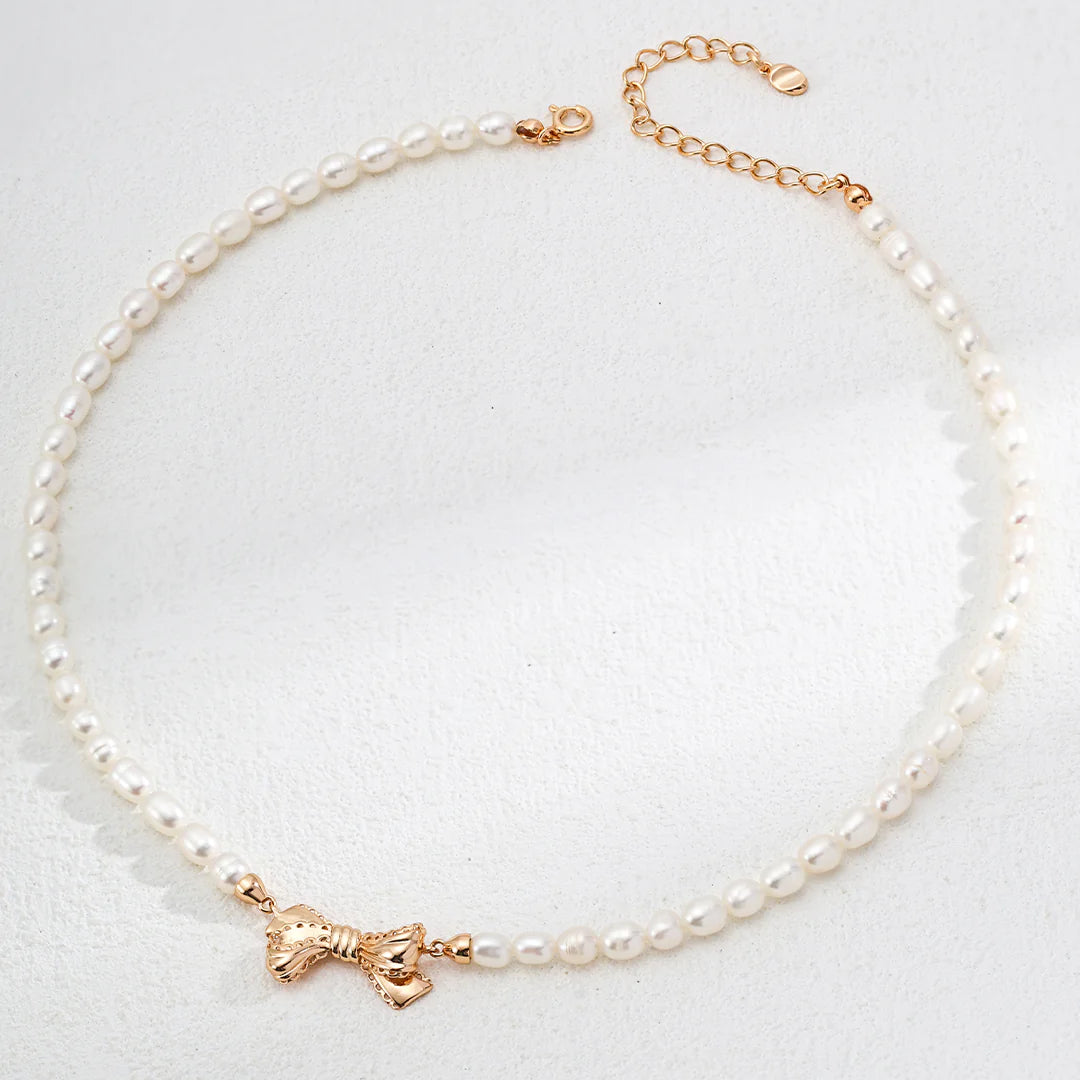 Natural Pearl Bow Necklace