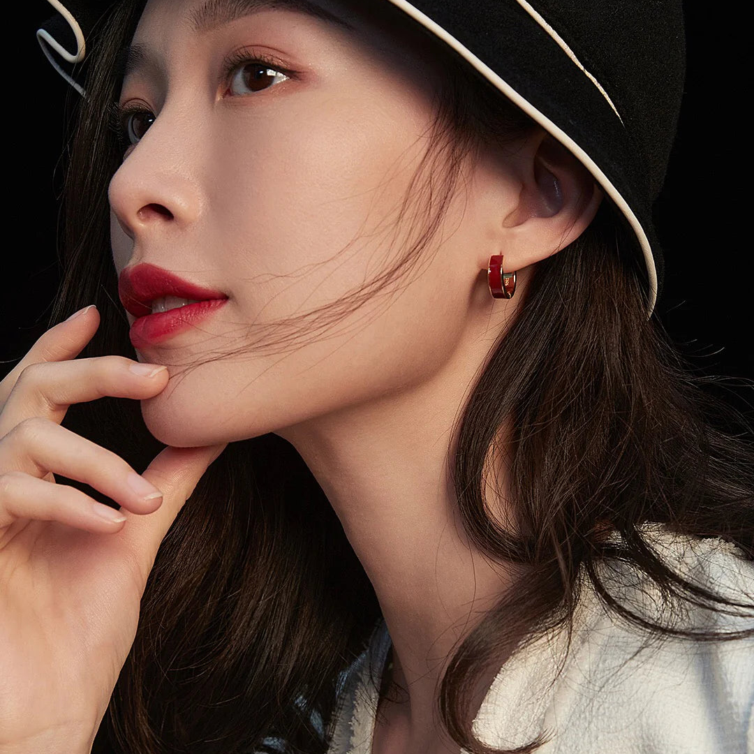 Red Drip Glaze Classic Hoop Earrings