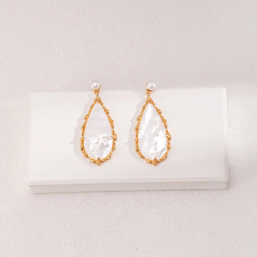 Elegance Pearl and Seashell Drop Earrings