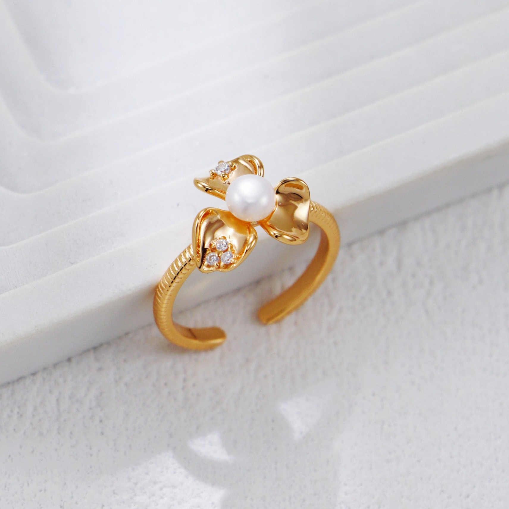 Petal Pearl and Zirconia Ring