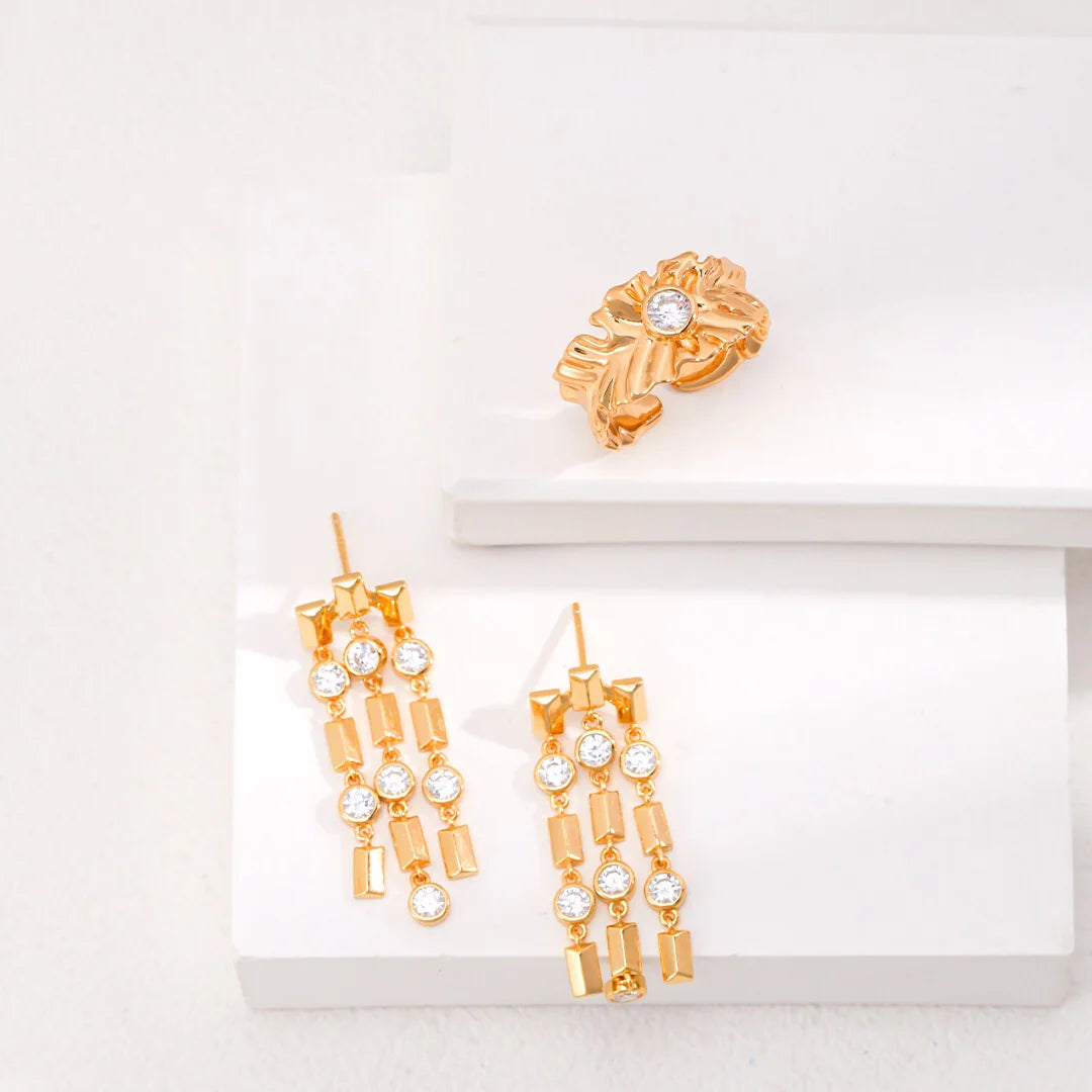 Leaf Zircon Band Open Ring