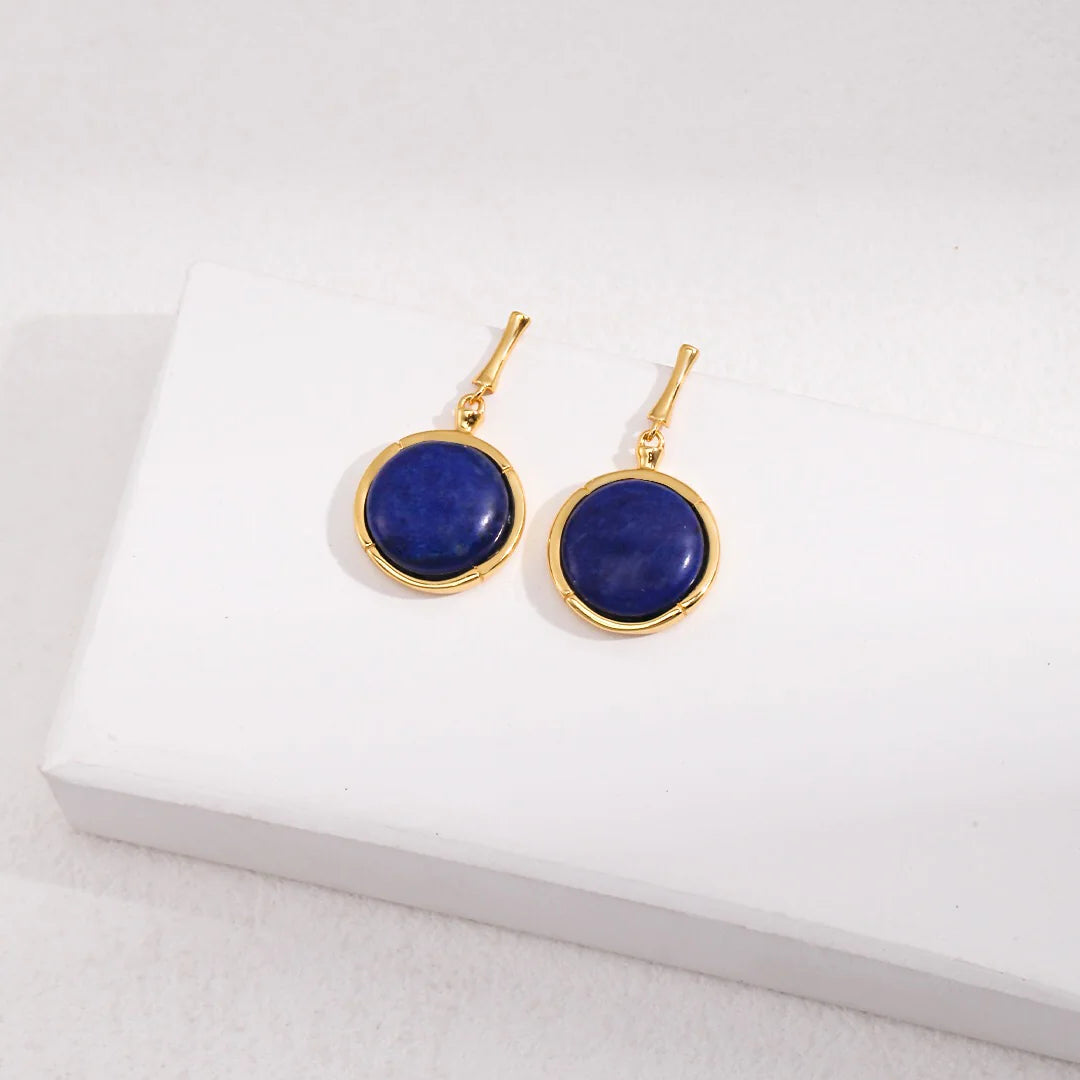 Natural Lapis Lazuli Stone round Earrings