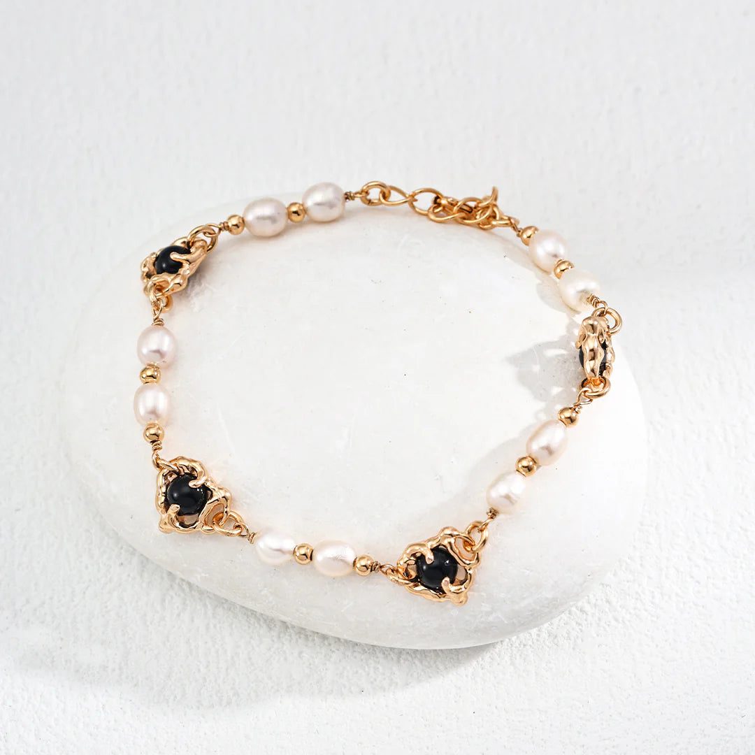 Vintage Natural Pearl Black Agate Bracelet