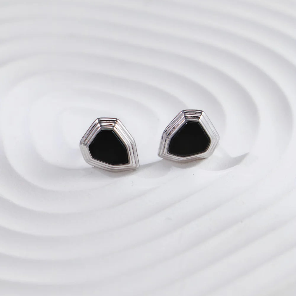 Black Onyx Shield Stud Earrings
