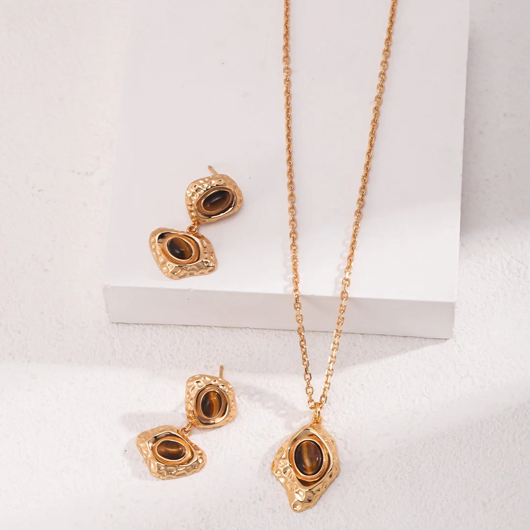 Irregular Rhombus Tigers Eye Stone Pendants Necklace