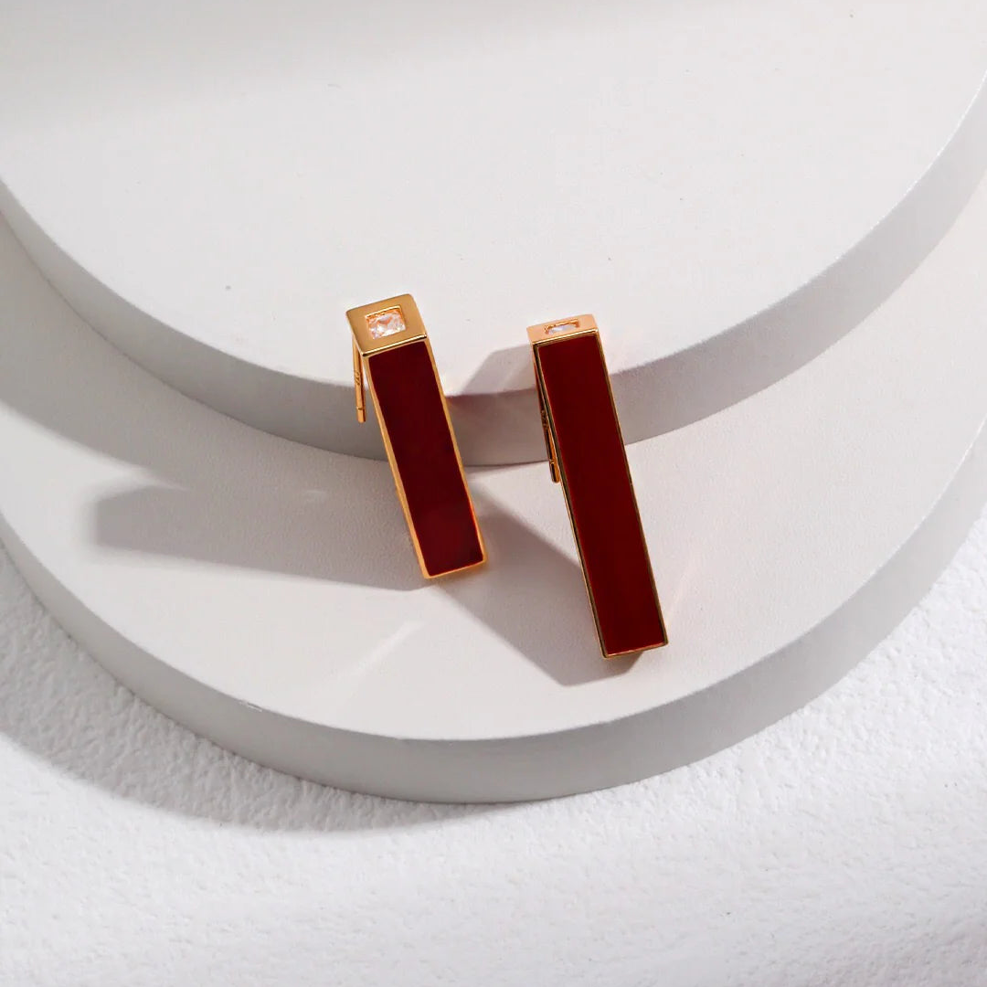 Red Drip Glaze Pillar Stud Earrings