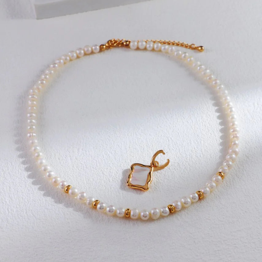 White Shell Double Sided Pendant Necklace