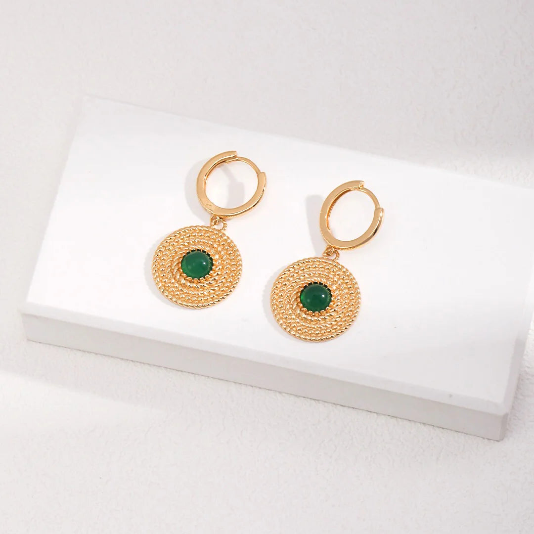 Round Green Pith Earrings