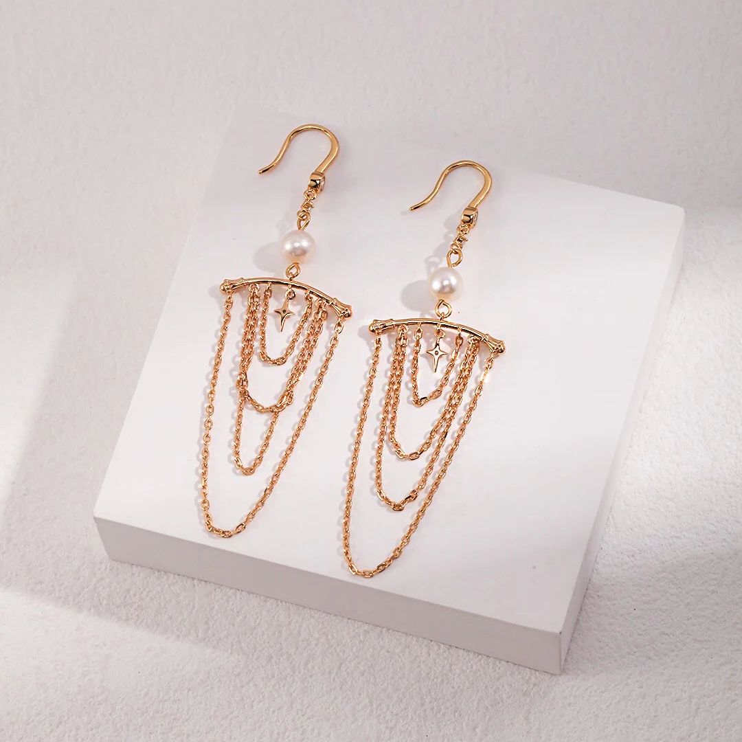 Chain Tassel Pearl Earrings