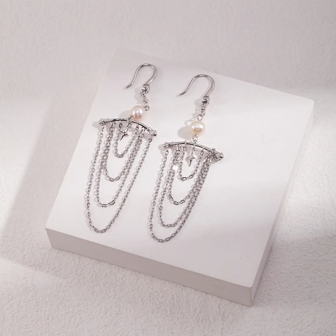Chain Tassel Pearl Earrings