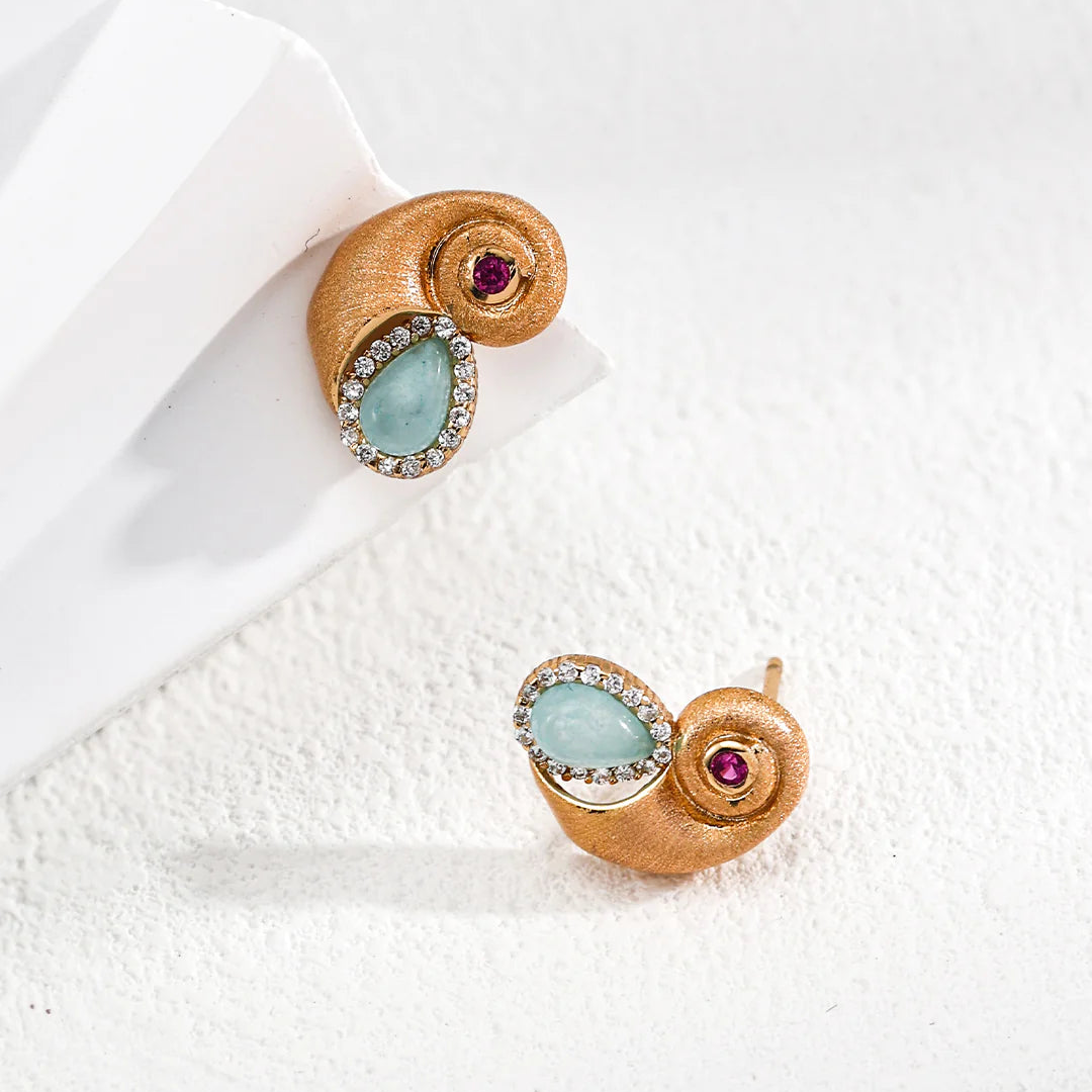 Nautilus Shell Zircon Stud Earrings