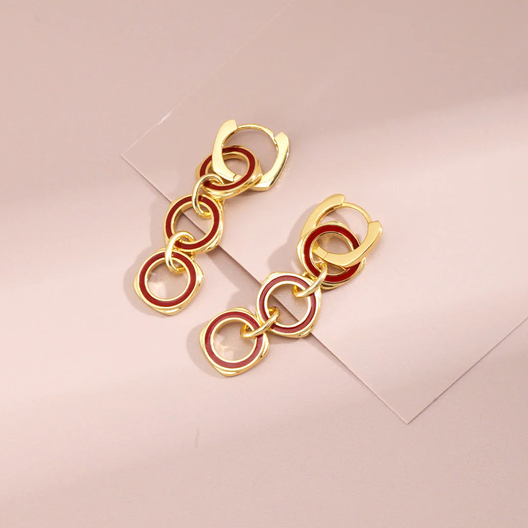 Red Drop Glaze round Earrings
