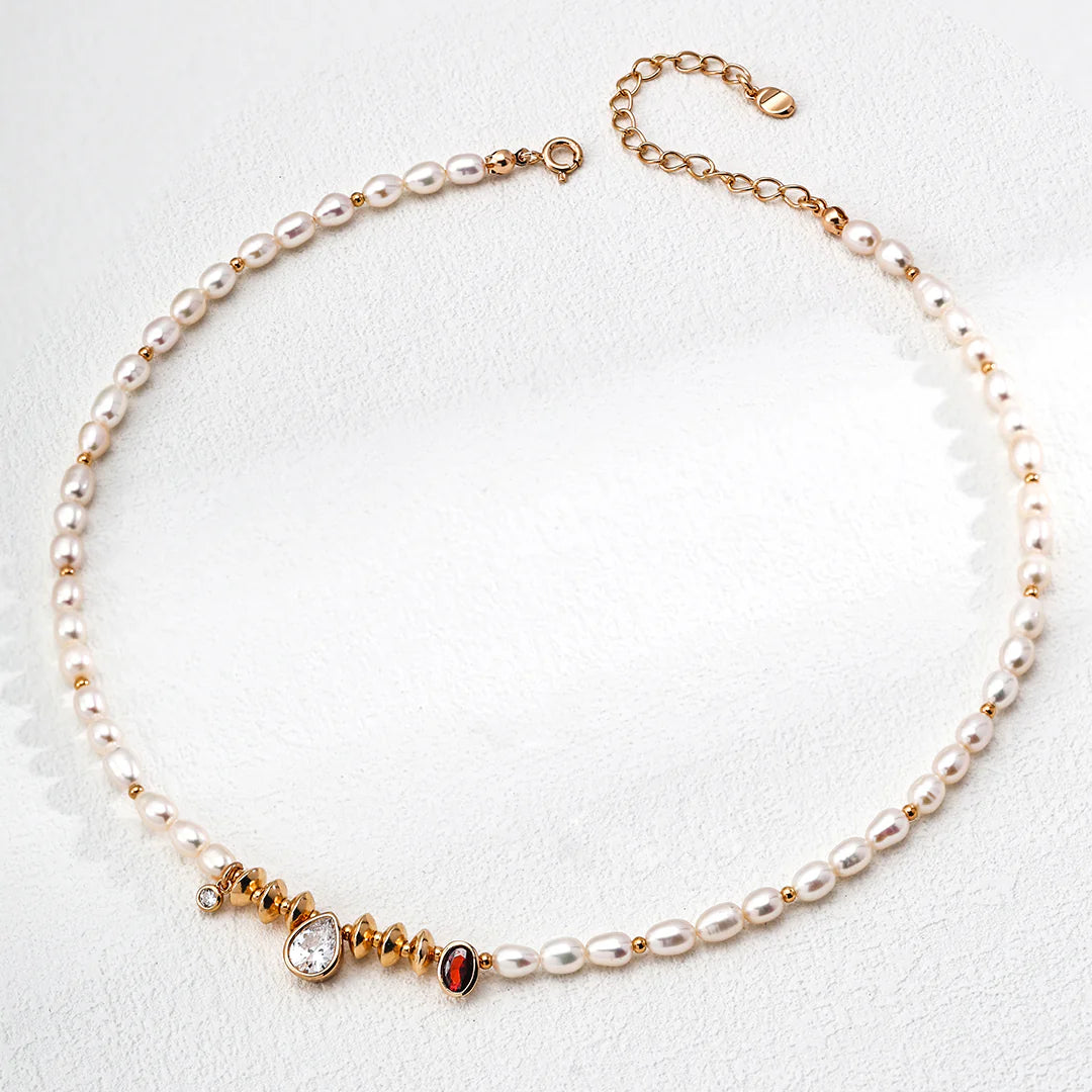 Natural Pearl Zircon Necklace
