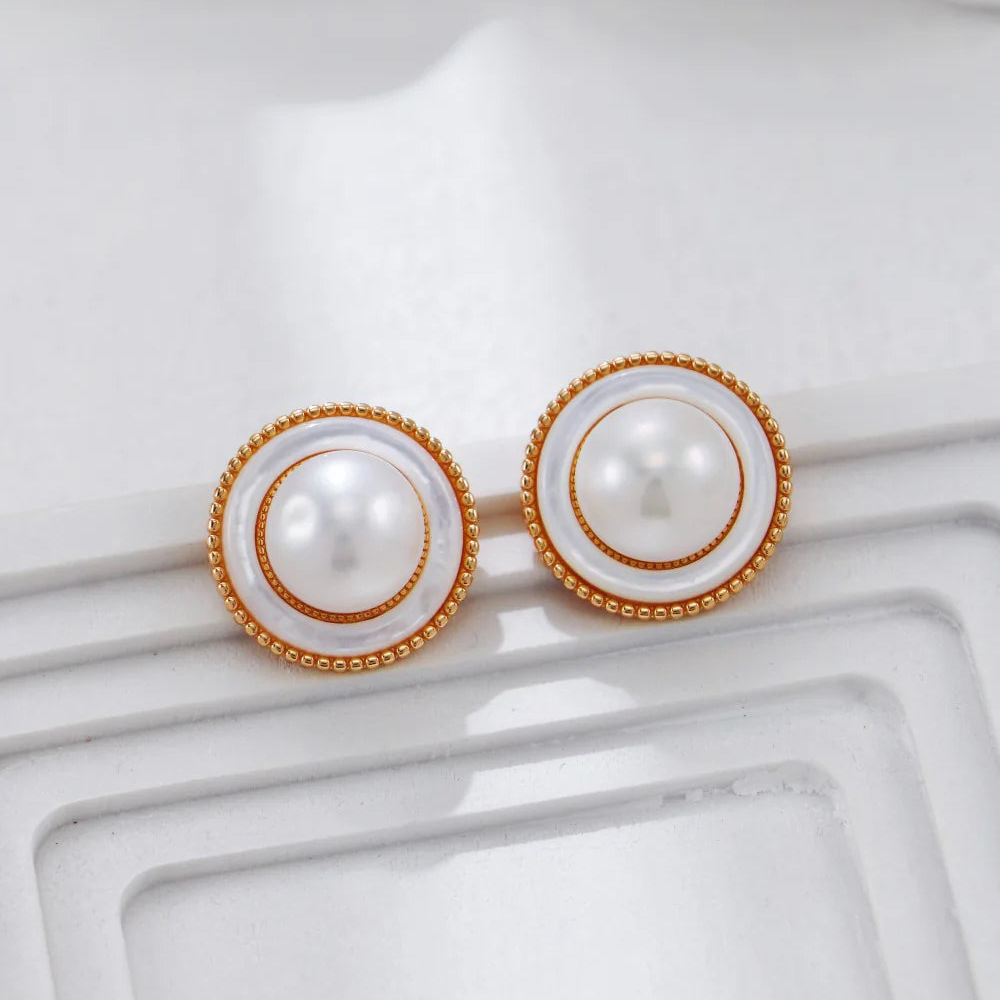 Vintage Gold Pearl and Mother-Of-Pearl Stud