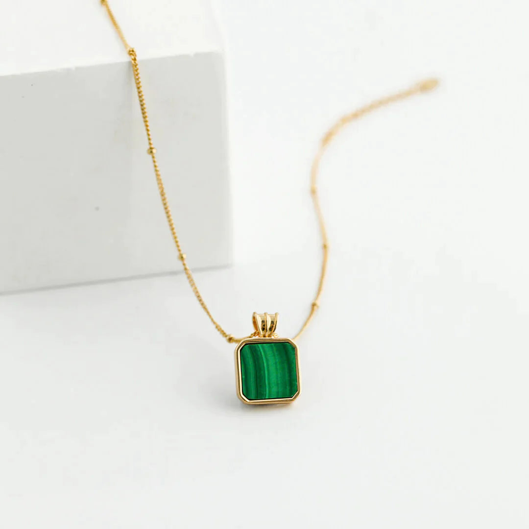 Satellite Chain Square Malachite Pendant Necklace