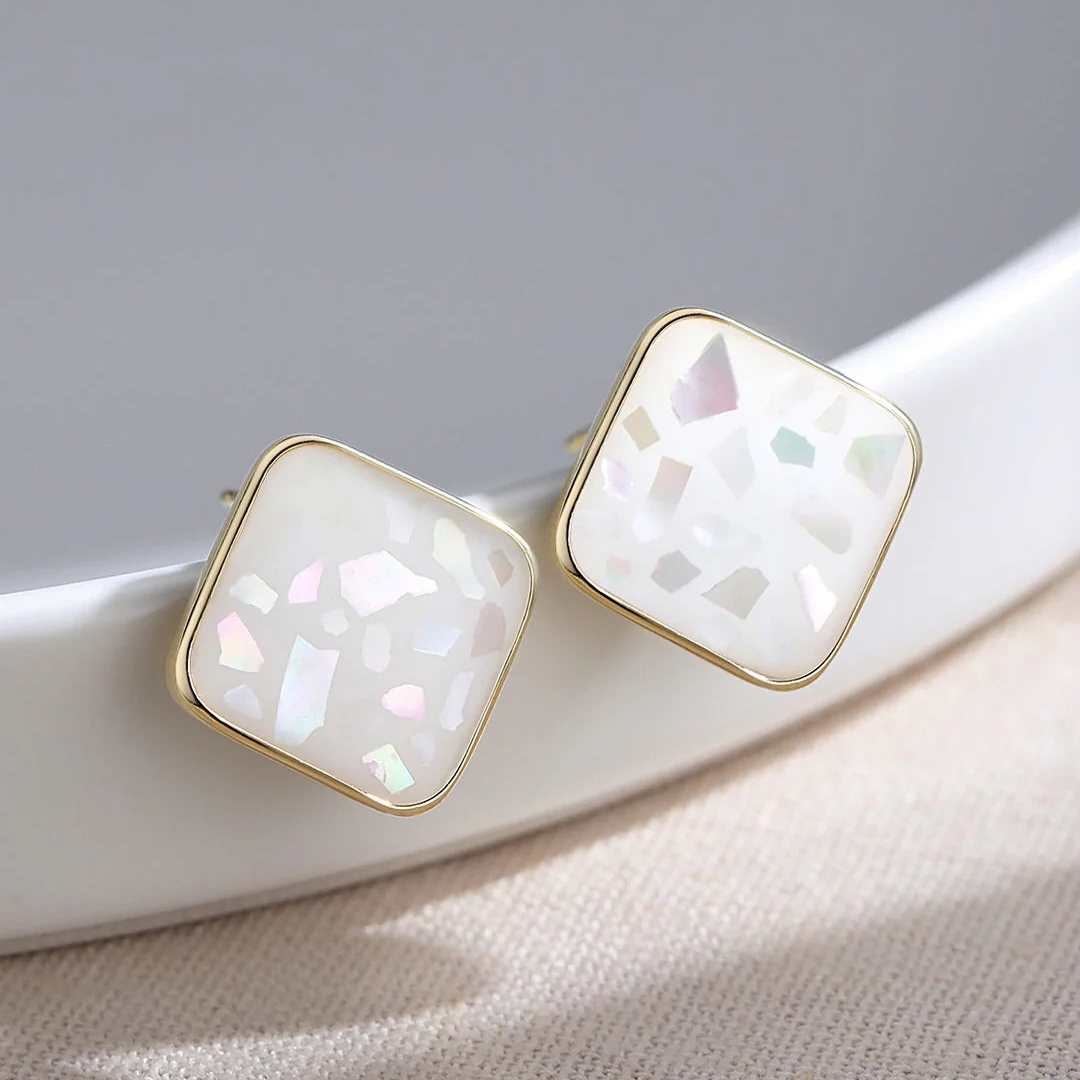 Natural Pink Blue Light Shell Stud Earrings