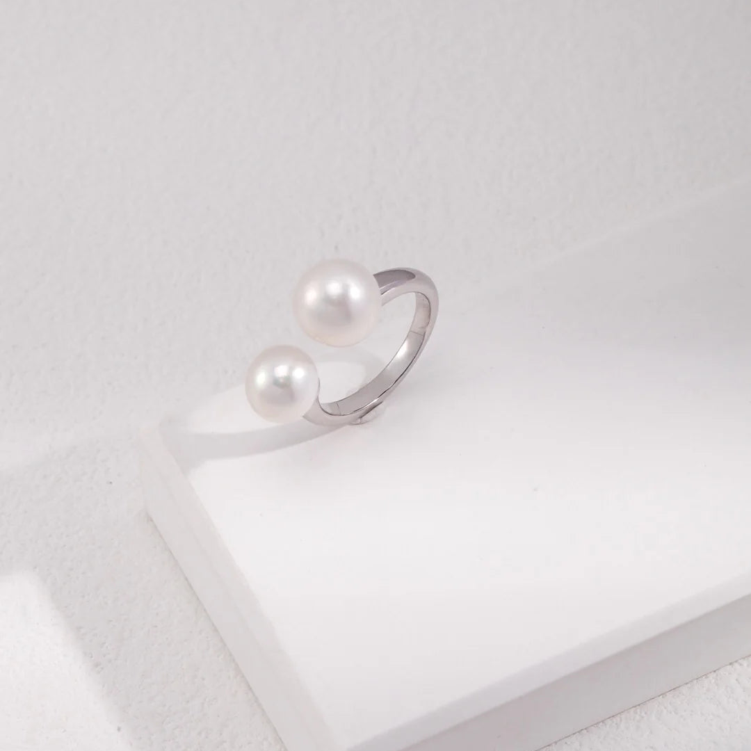 Double Pearl Open Ring