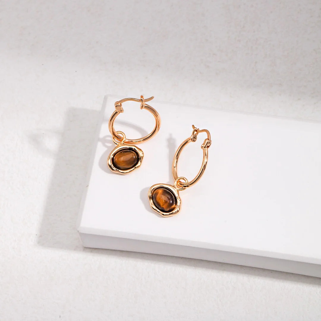 Classic Brown Tiger Eye Hoop Earrings