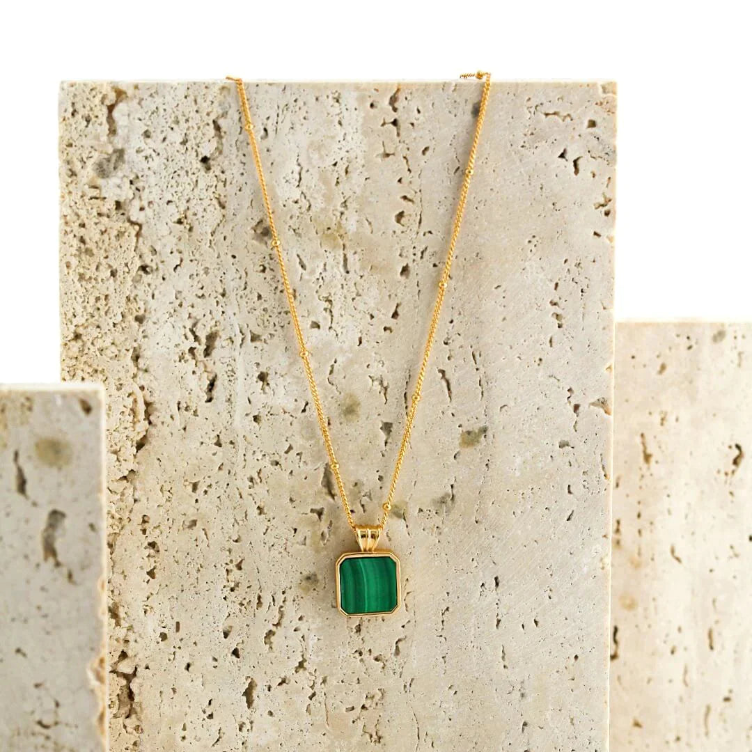 Satellite Chain Square Malachite Pendant Necklace